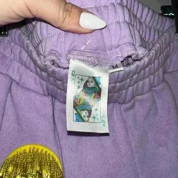 QUEEN OF SPARKLES Lavender & Gold Fringe Bead Polka Dot Shorts - Picture 5 of 6